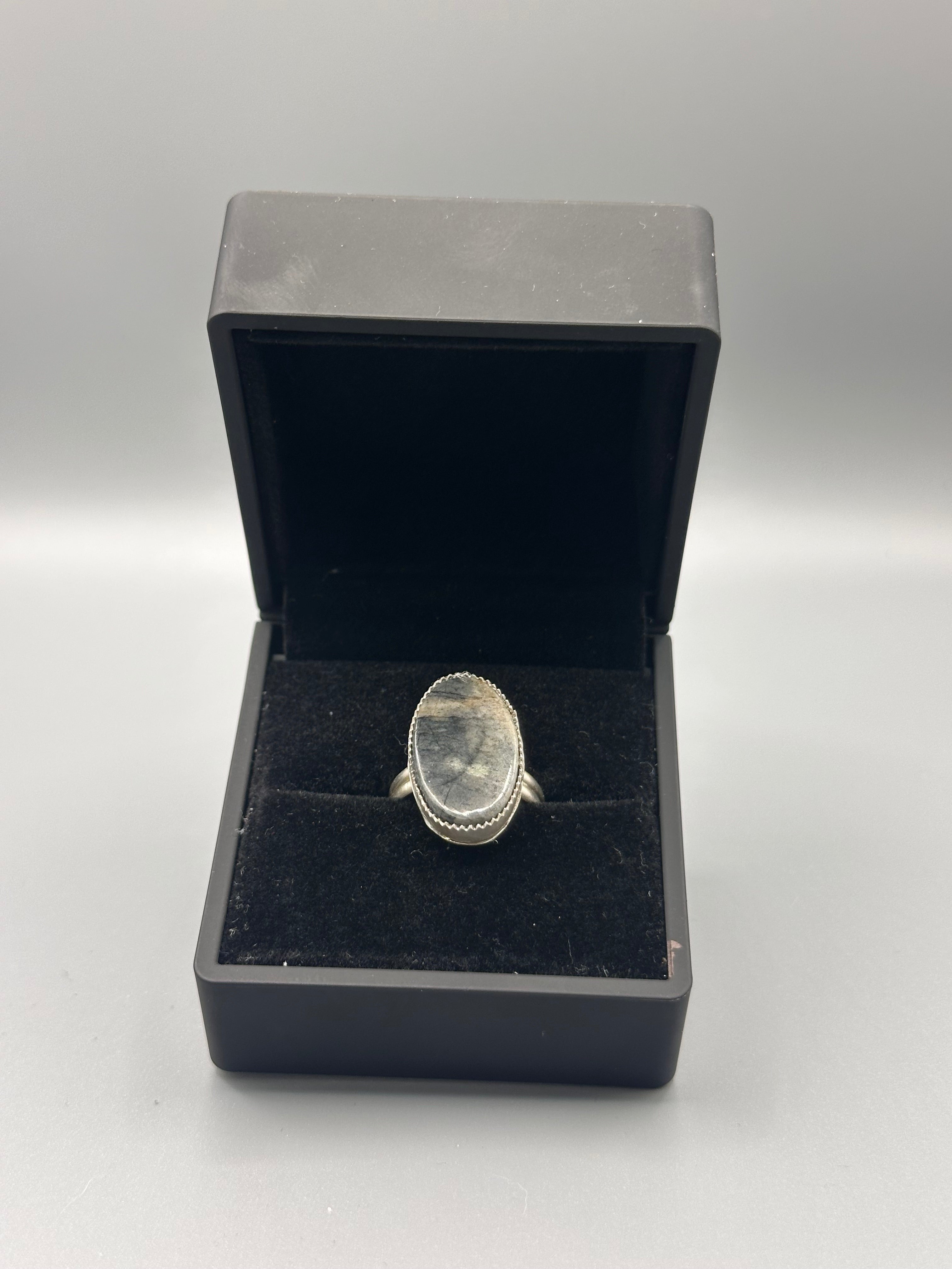 Buffalo Turquoise Adjustable Ring with Sterling Silver Plate