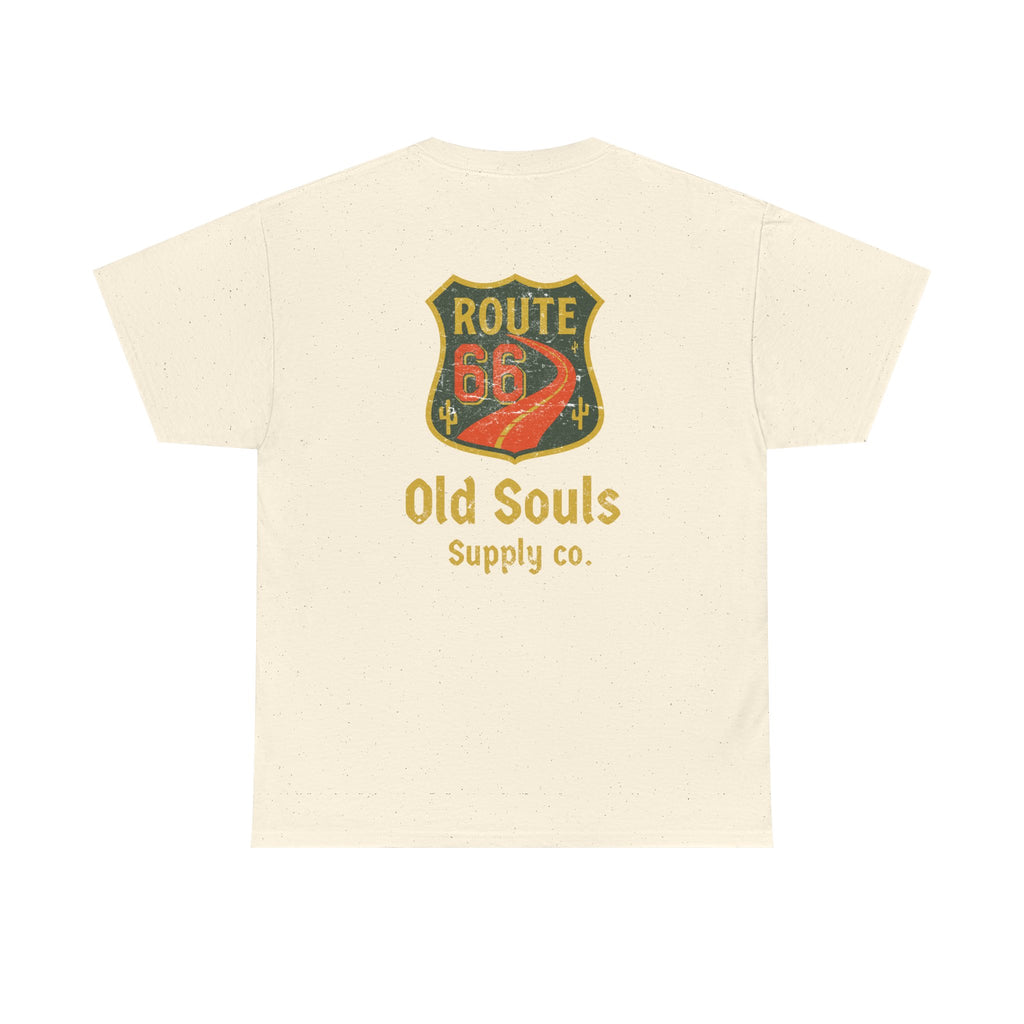Vintage Route 66 Heavy Cotton Tee, Retro T-Shirt, Old Souls Supply Co, Classic Road Trip Shirt, Travel Gift, Unisex Graphic Tee