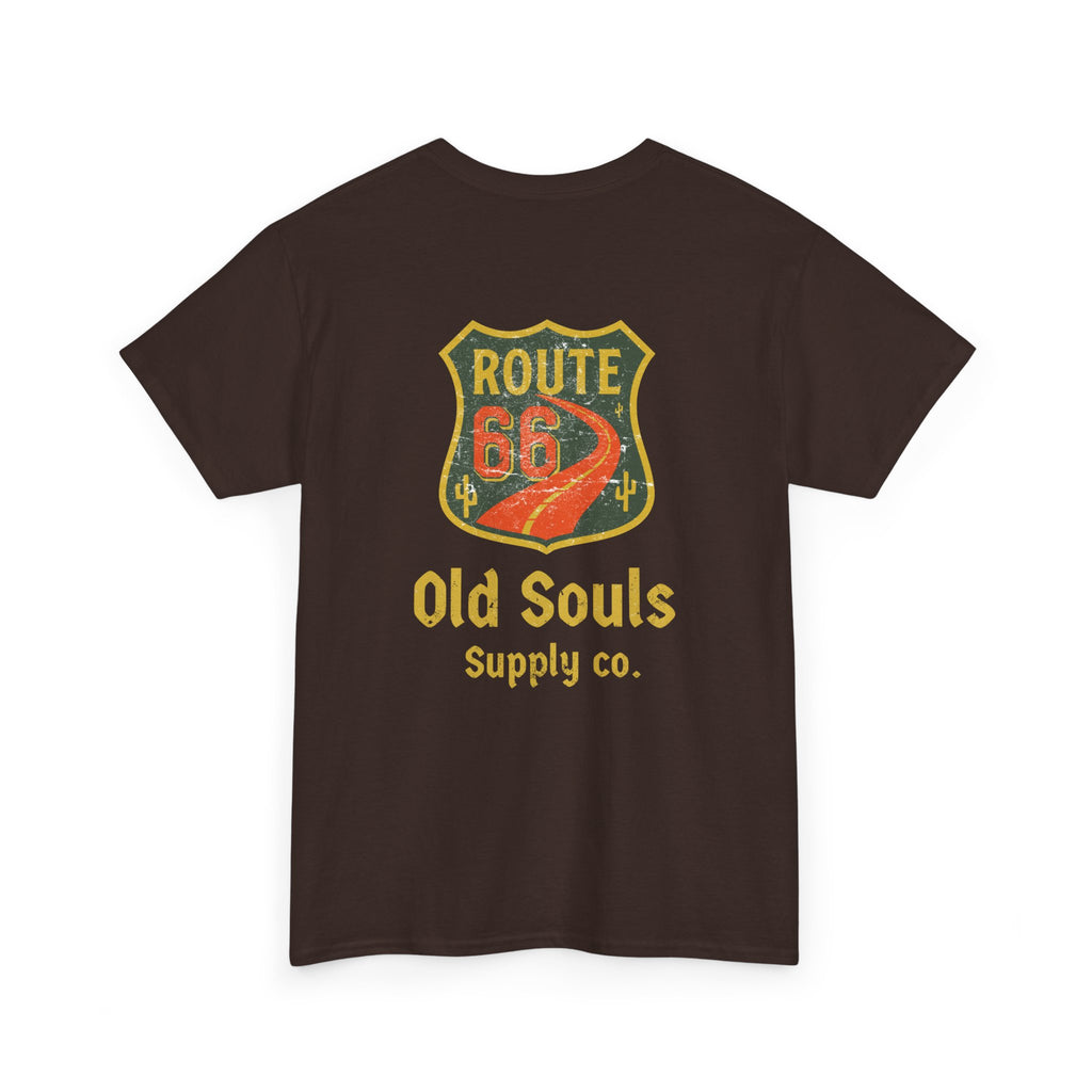 Vintage Route 66 Heavy Cotton Tee, Retro T-Shirt, Old Souls Supply Co, Classic Road Trip Shirt, Travel Gift, Unisex Graphic Tee