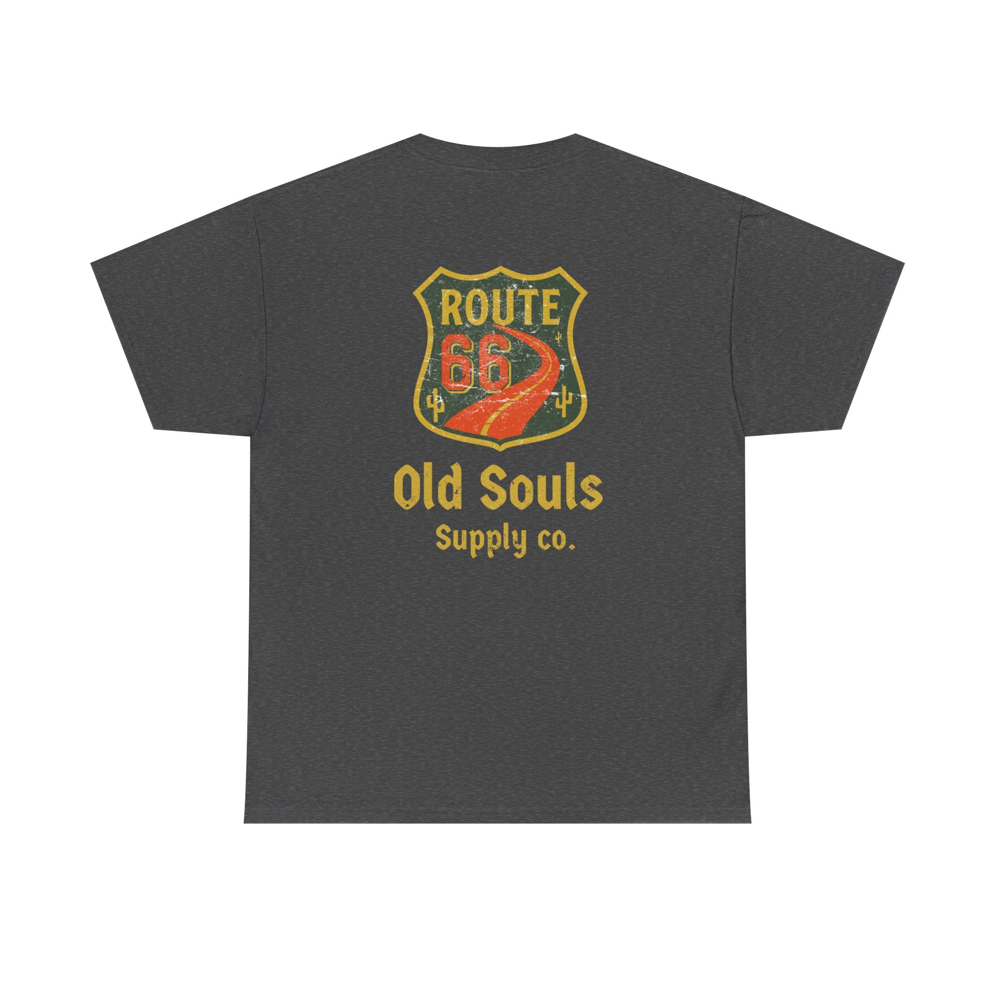 Vintage Route 66 Heavy Cotton Tee, Retro T-Shirt, Old Souls Supply Co, Classic Road Trip Shirt, Travel Gift, Unisex Graphic Tee