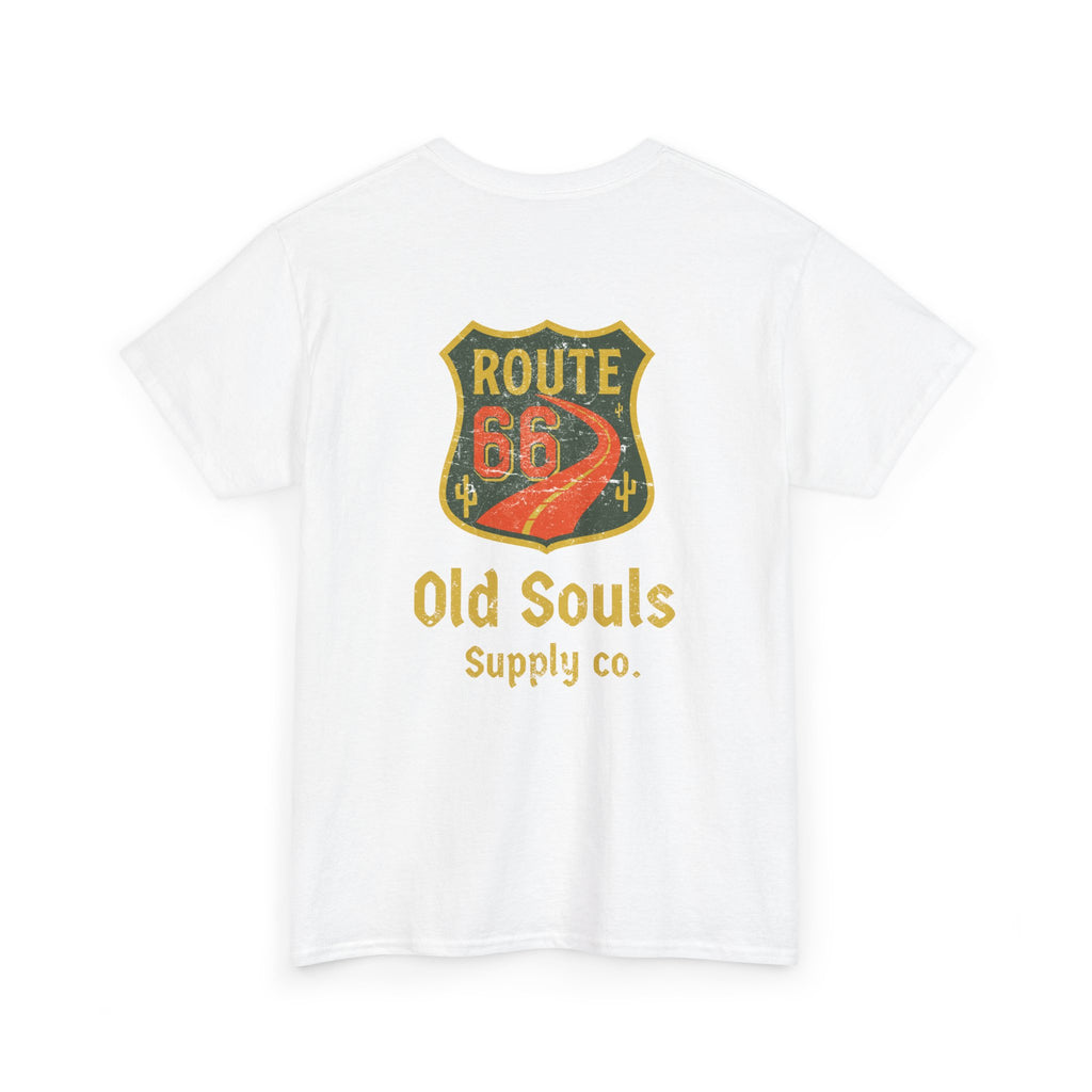 Vintage Route 66 Heavy Cotton Tee, Retro T-Shirt, Old Souls Supply Co, Classic Road Trip Shirt, Travel Gift, Unisex Graphic Tee