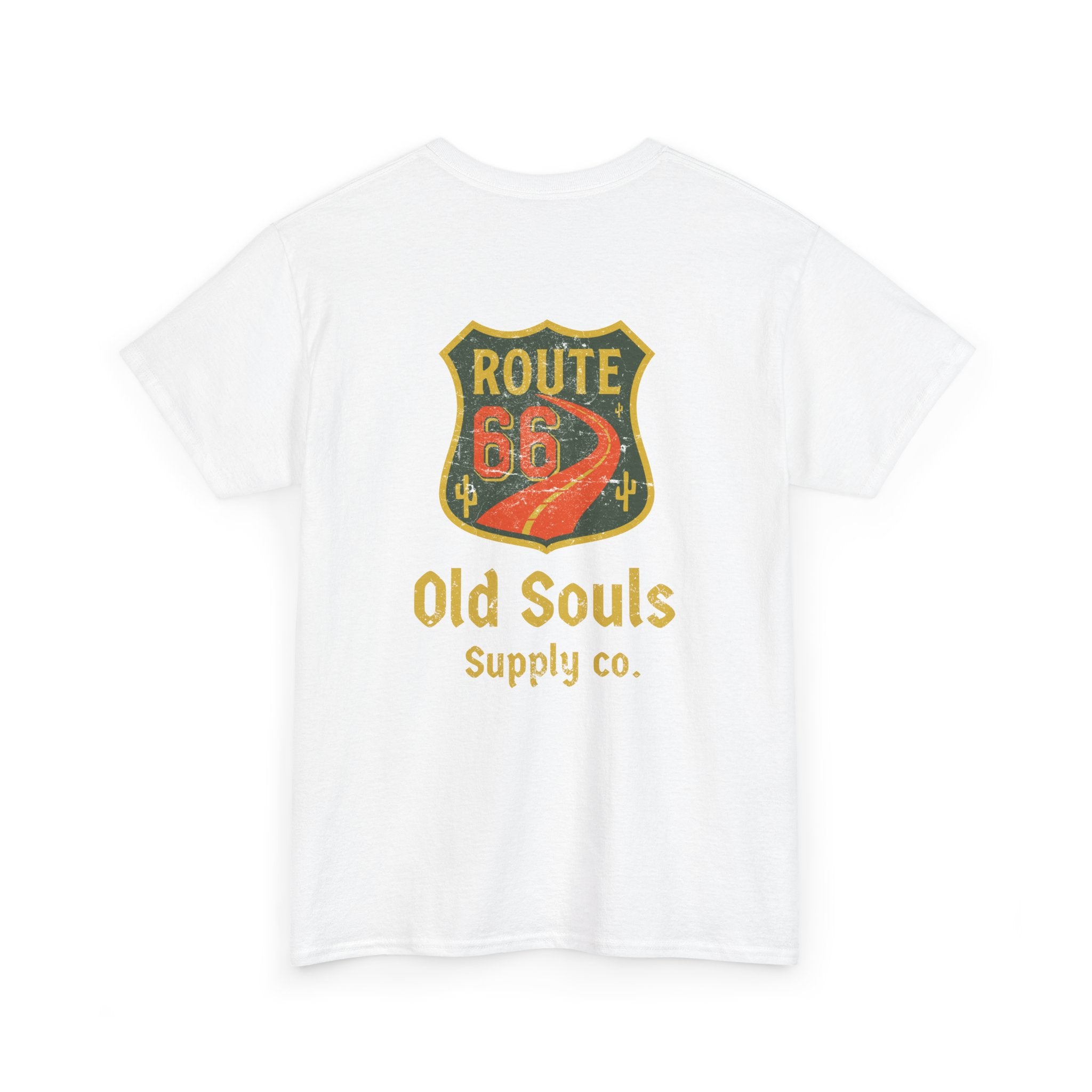 Vintage Route 66 Heavy Cotton Tee, Retro T-Shirt, Old Souls Supply Co, Classic Road Trip Shirt, Travel Gift, Unisex Graphic Tee