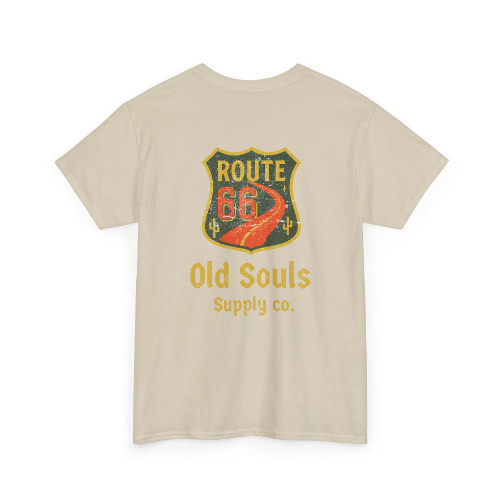 Vintage Route 66 Heavy Cotton Tee, Retro T-Shirt, Old Souls Supply Co, Classic Road Trip Shirt, Travel Gift, Unisex Graphic Tee