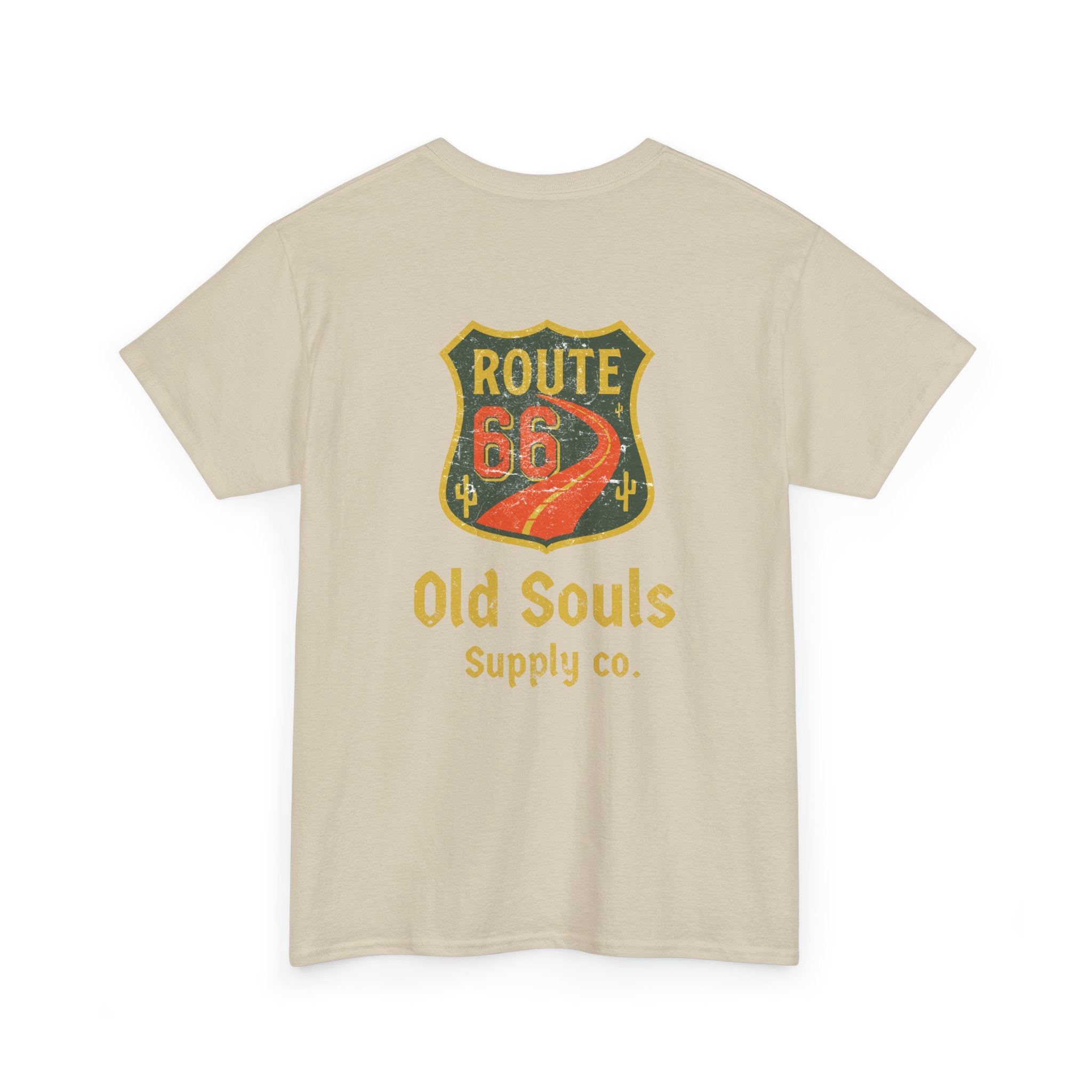 Vintage Route 66 Heavy Cotton Tee, Retro T-Shirt, Old Souls Supply Co, Classic Road Trip Shirt, Travel Gift, Unisex Graphic Tee