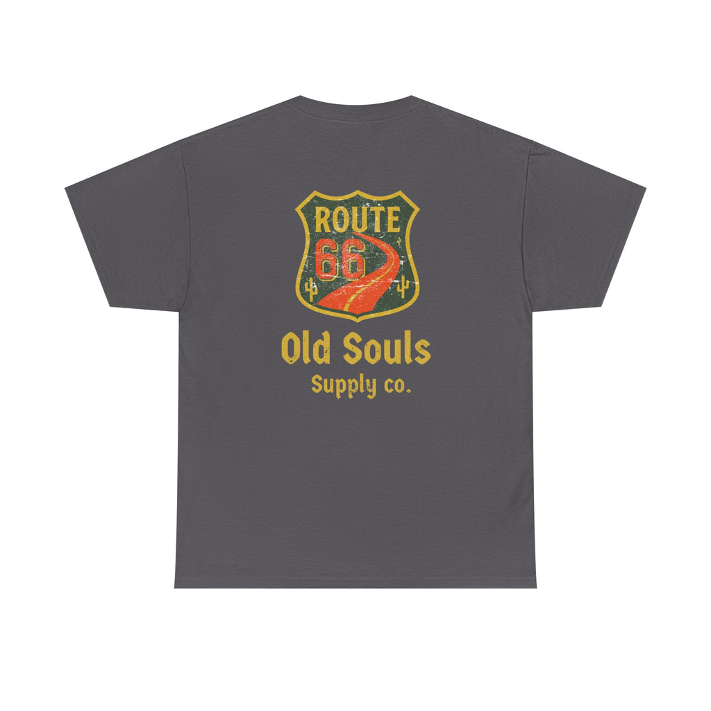 Vintage Route 66 Heavy Cotton Tee, Retro T-Shirt, Old Souls Supply Co, Classic Road Trip Shirt, Travel Gift, Unisex Graphic Tee