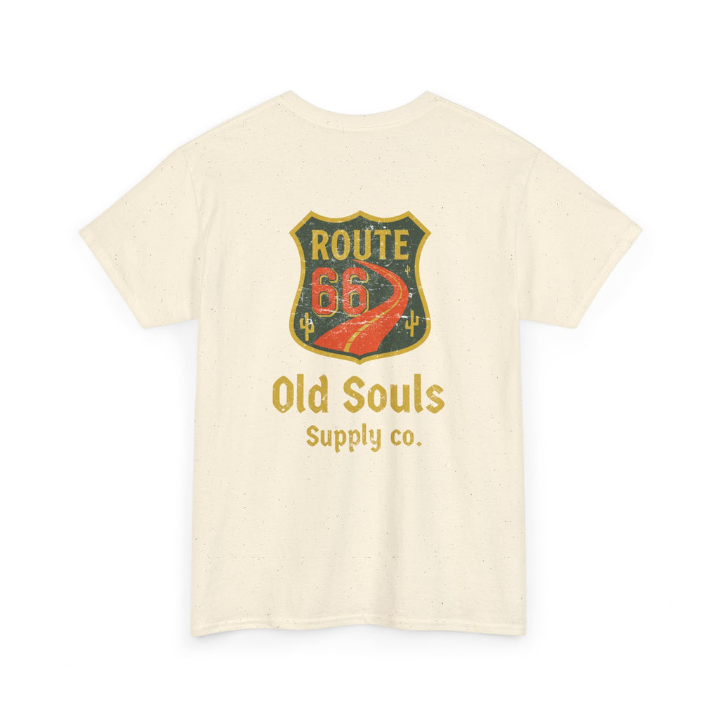 Vintage Route 66 Heavy Cotton Tee, Retro T-Shirt, Old Souls Supply Co, Classic Road Trip Shirt, Travel Gift, Unisex Graphic Tee