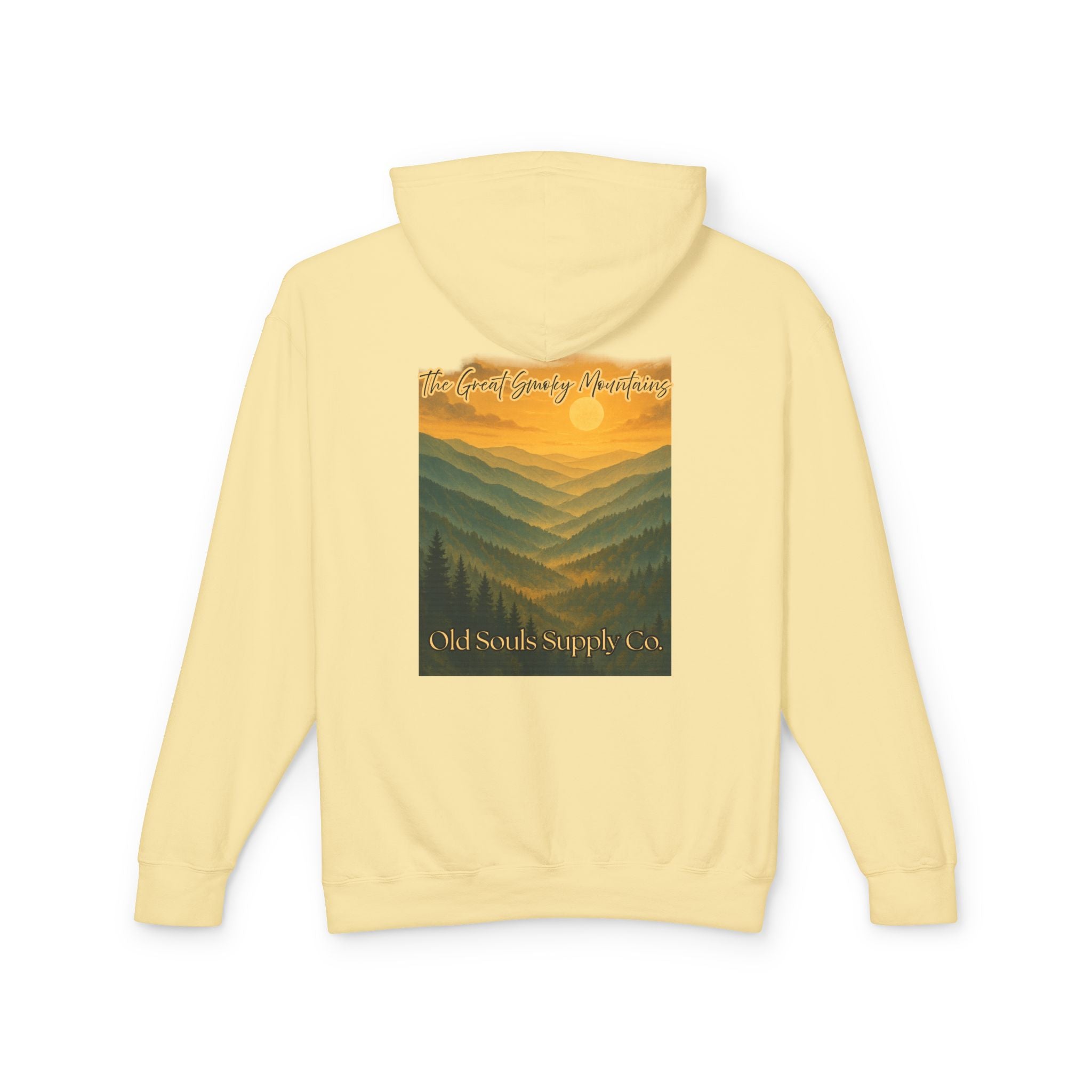 Old Souls Supply Co. Mountain Hoodie — Retro Sunset Outdoor Sweatshirt