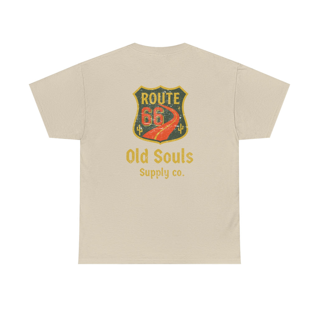 Vintage Route 66 Heavy Cotton Tee, Retro T-Shirt, Old Souls Supply Co, Classic Road Trip Shirt, Travel Gift, Unisex Graphic Tee