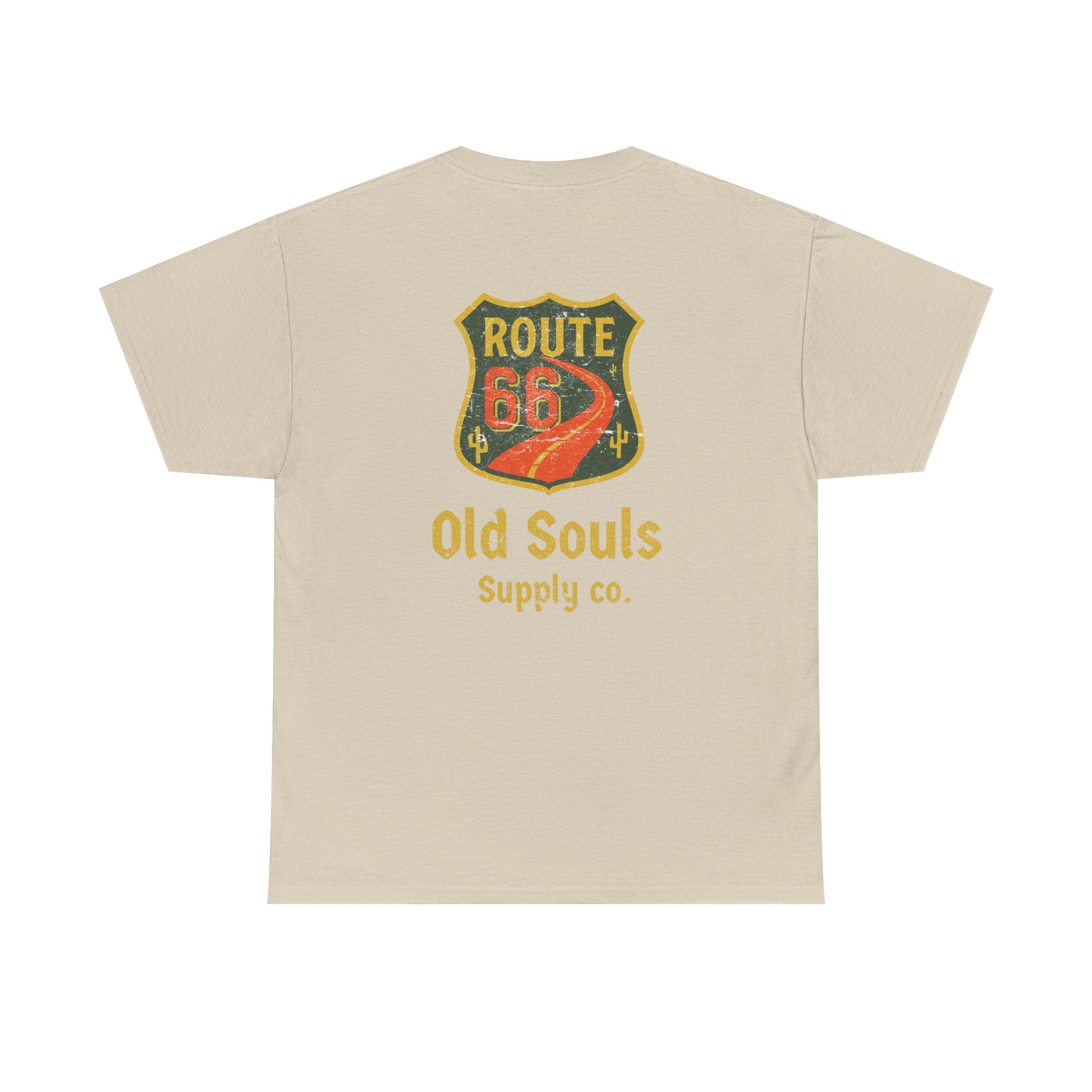 Vintage Route 66 Heavy Cotton Tee, Retro T-Shirt, Old Souls Supply Co, Classic Road Trip Shirt, Travel Gift, Unisex Graphic Tee
