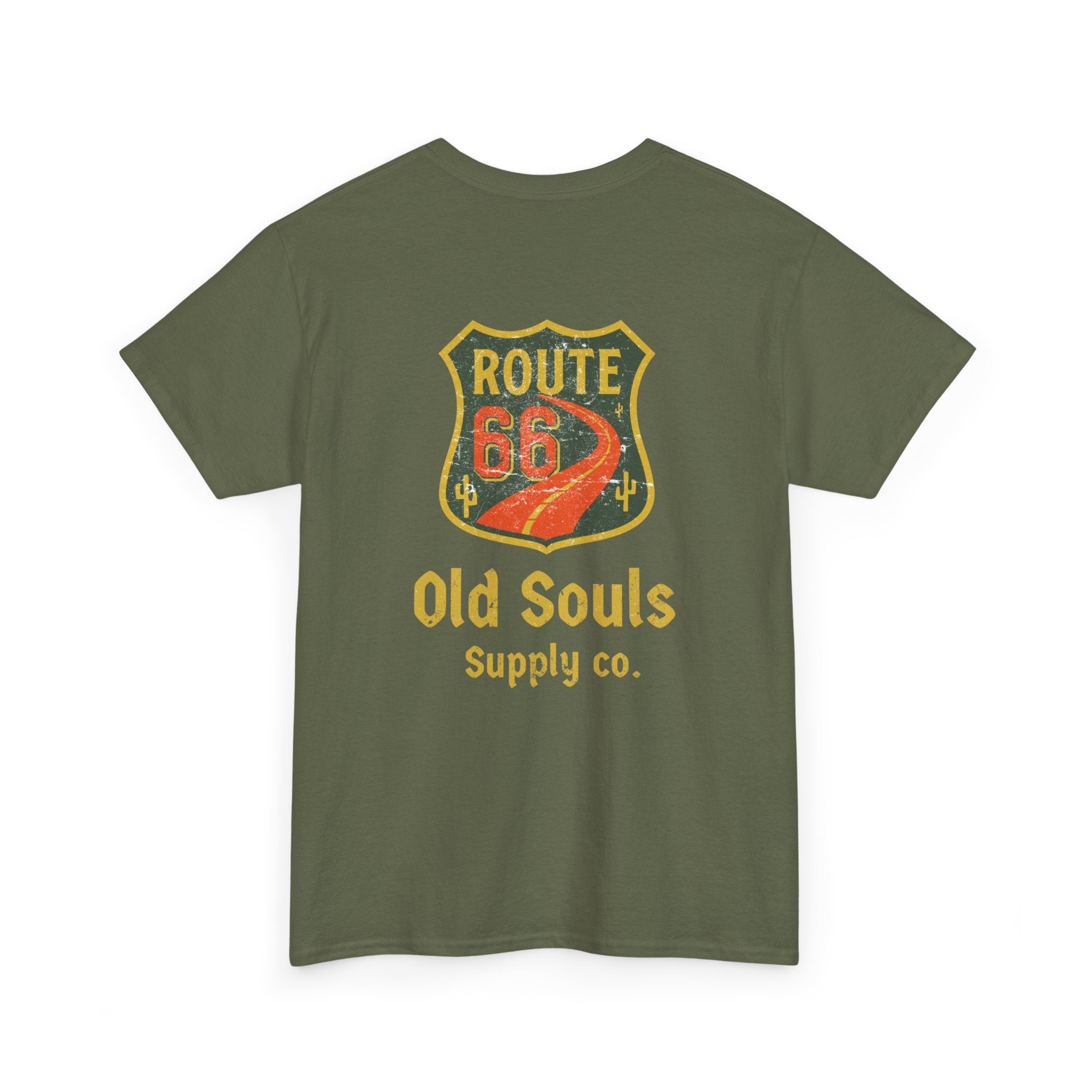 Vintage Route 66 Heavy Cotton Tee, Retro T-Shirt, Old Souls Supply Co, Classic Road Trip Shirt, Travel Gift, Unisex Graphic Tee