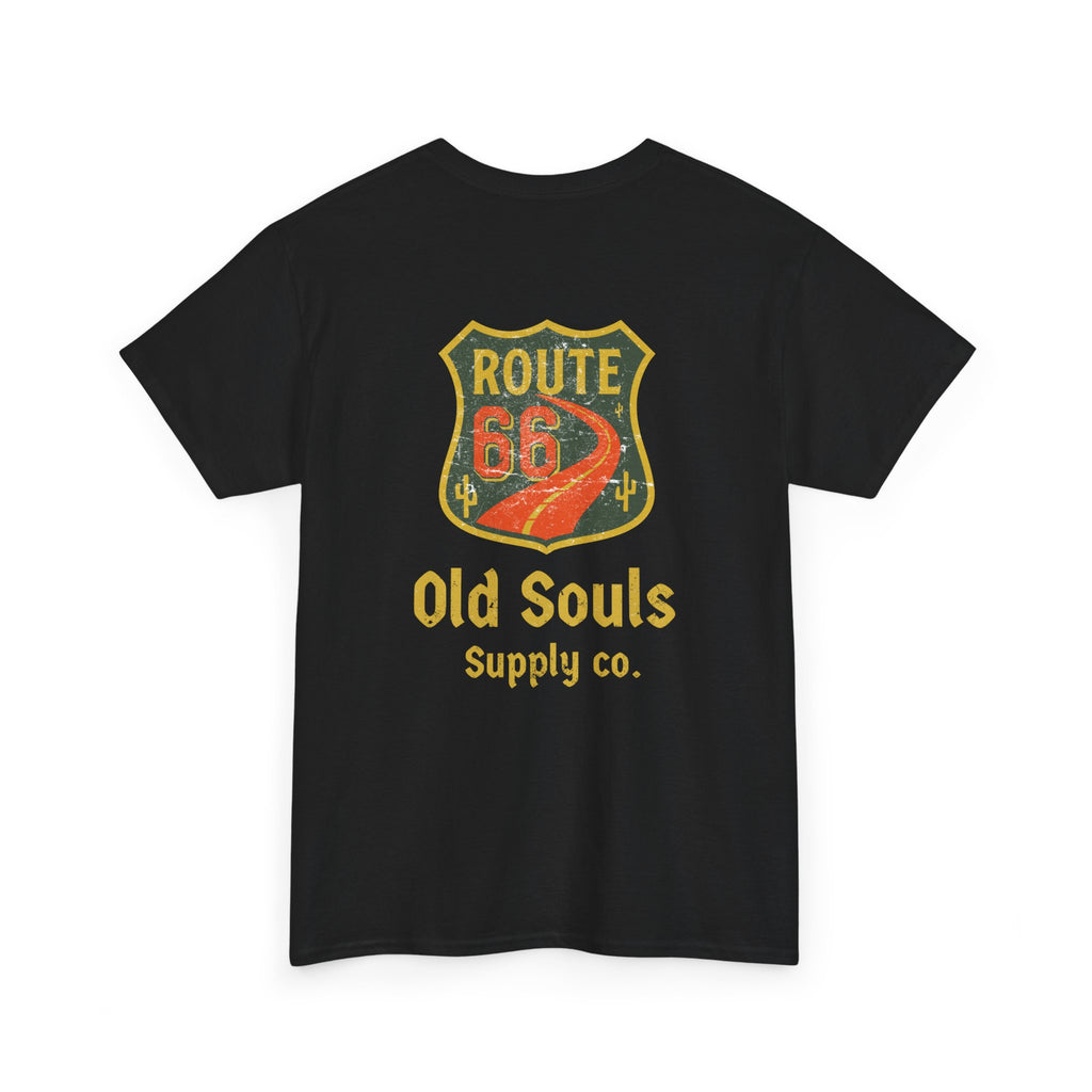 Vintage Route 66 Heavy Cotton Tee, Retro T-Shirt, Old Souls Supply Co, Classic Road Trip Shirt, Travel Gift, Unisex Graphic Tee