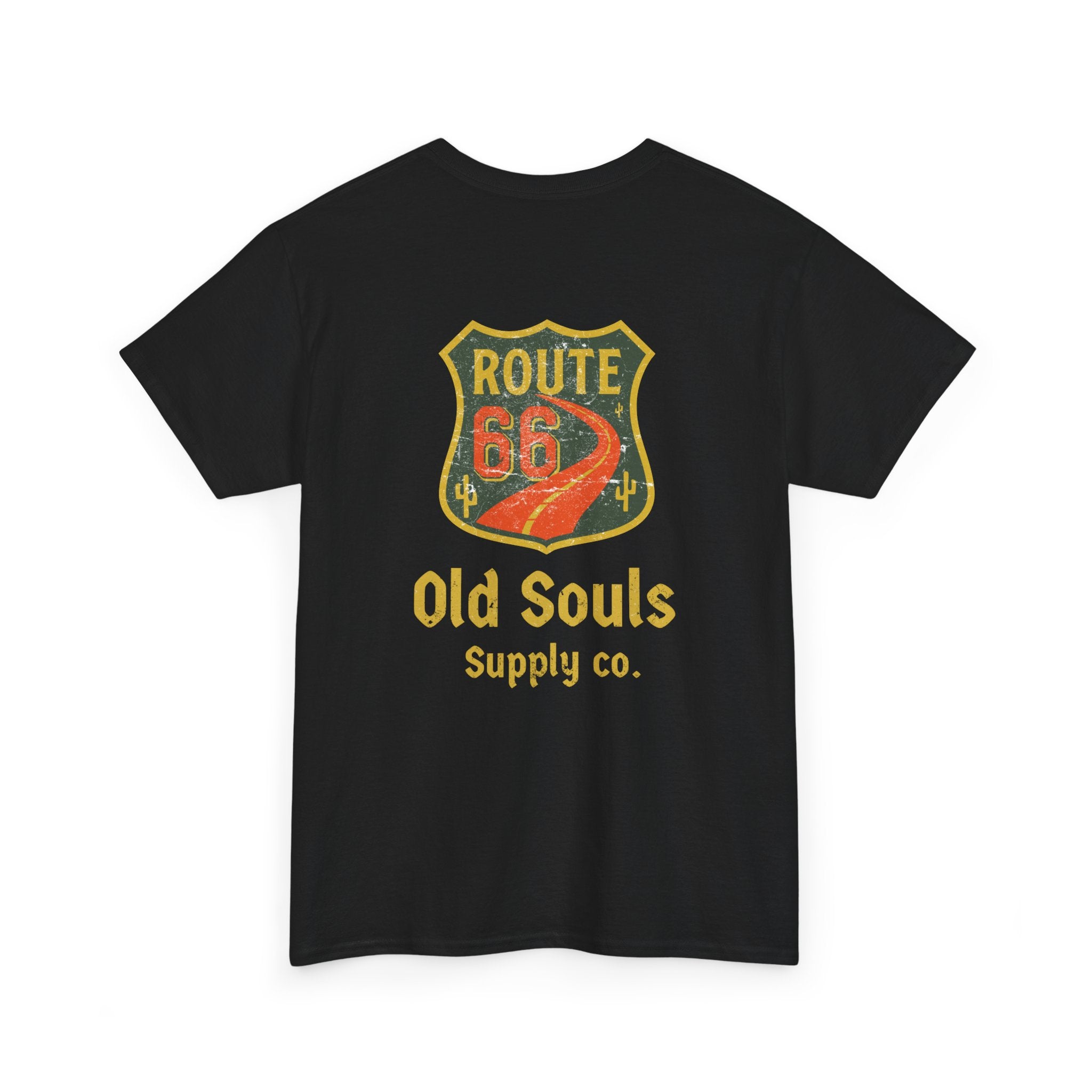Vintage Route 66 Heavy Cotton Tee, Retro T-Shirt, Old Souls Supply Co, Classic Road Trip Shirt, Travel Gift, Unisex Graphic Tee