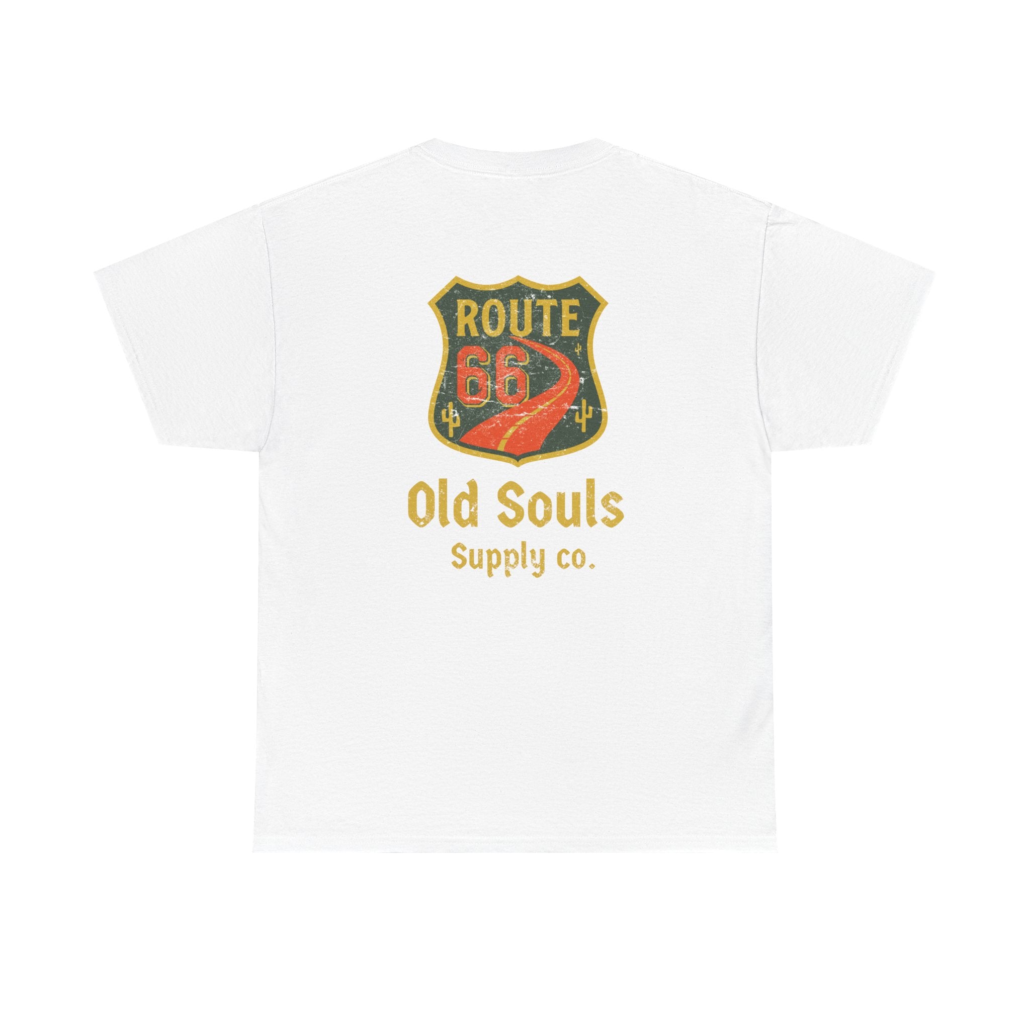 Vintage Route 66 Heavy Cotton Tee, Retro T-Shirt, Old Souls Supply Co, Classic Road Trip Shirt, Travel Gift, Unisex Graphic Tee