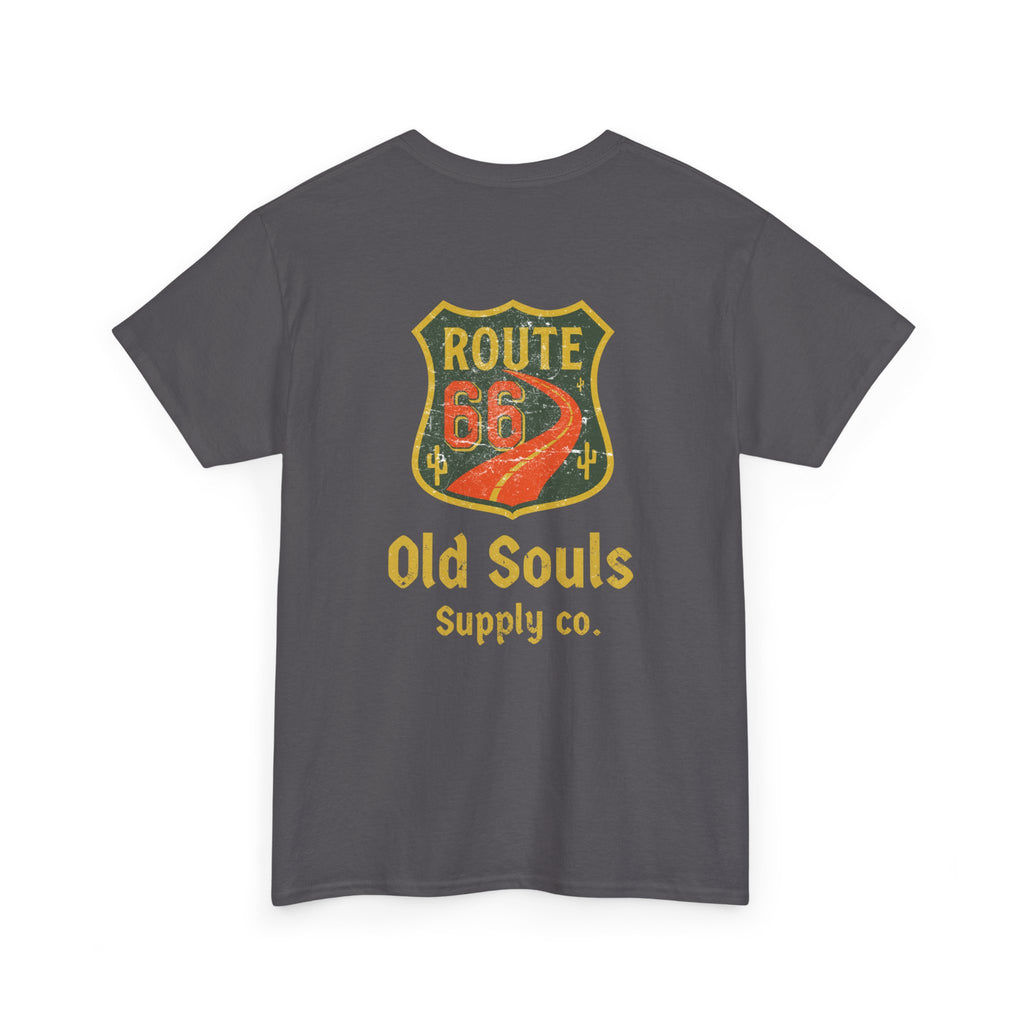 Vintage Route 66 Heavy Cotton Tee, Retro T-Shirt, Old Souls Supply Co, Classic Road Trip Shirt, Travel Gift, Unisex Graphic Tee