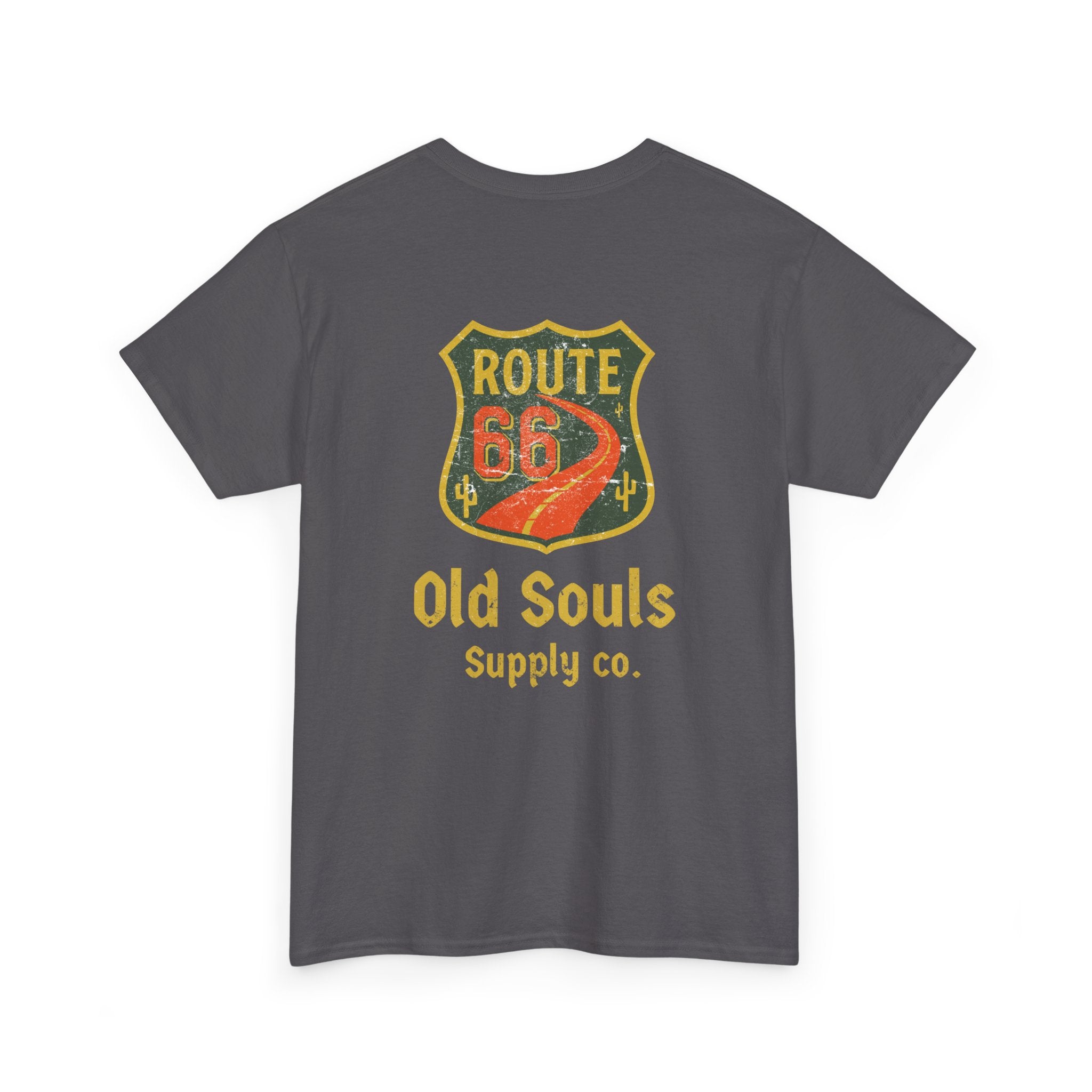 Vintage Route 66 Heavy Cotton Tee, Retro T-Shirt, Old Souls Supply Co, Classic Road Trip Shirt, Travel Gift, Unisex Graphic Tee