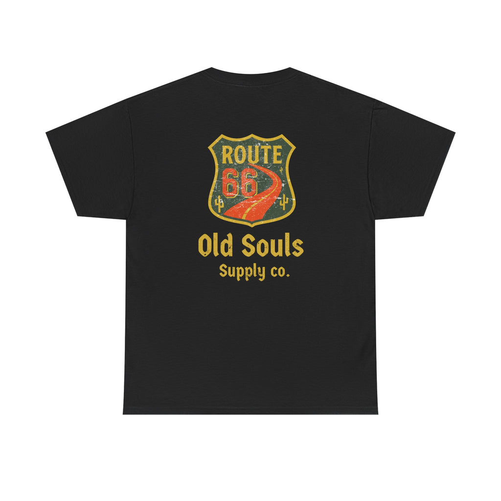 Vintage Route 66 Heavy Cotton Tee, Retro T-Shirt, Old Souls Supply Co, Classic Road Trip Shirt, Travel Gift, Unisex Graphic Tee