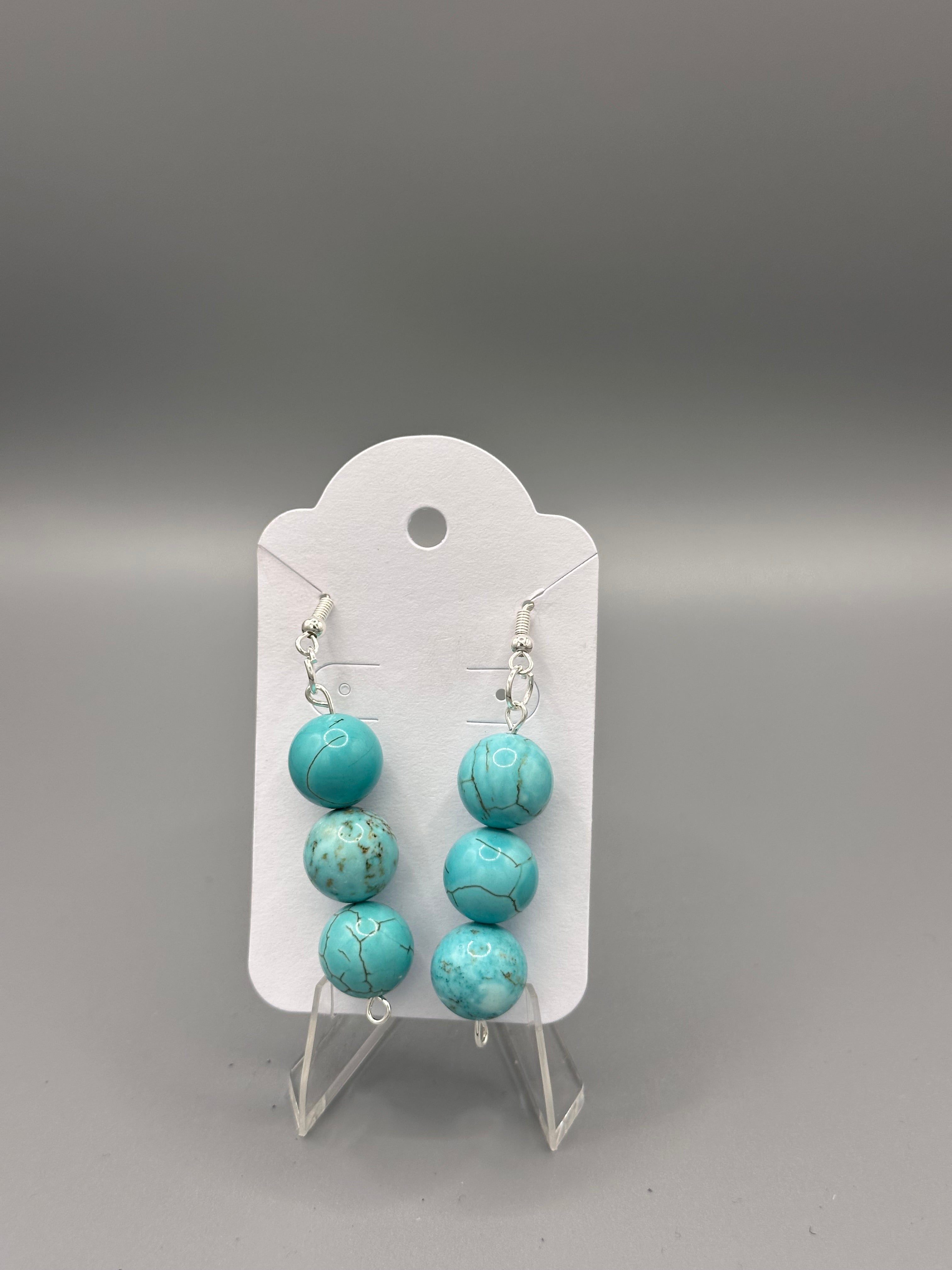Genuine Turquoise and Silver-Plated Hand Beaded Earrings