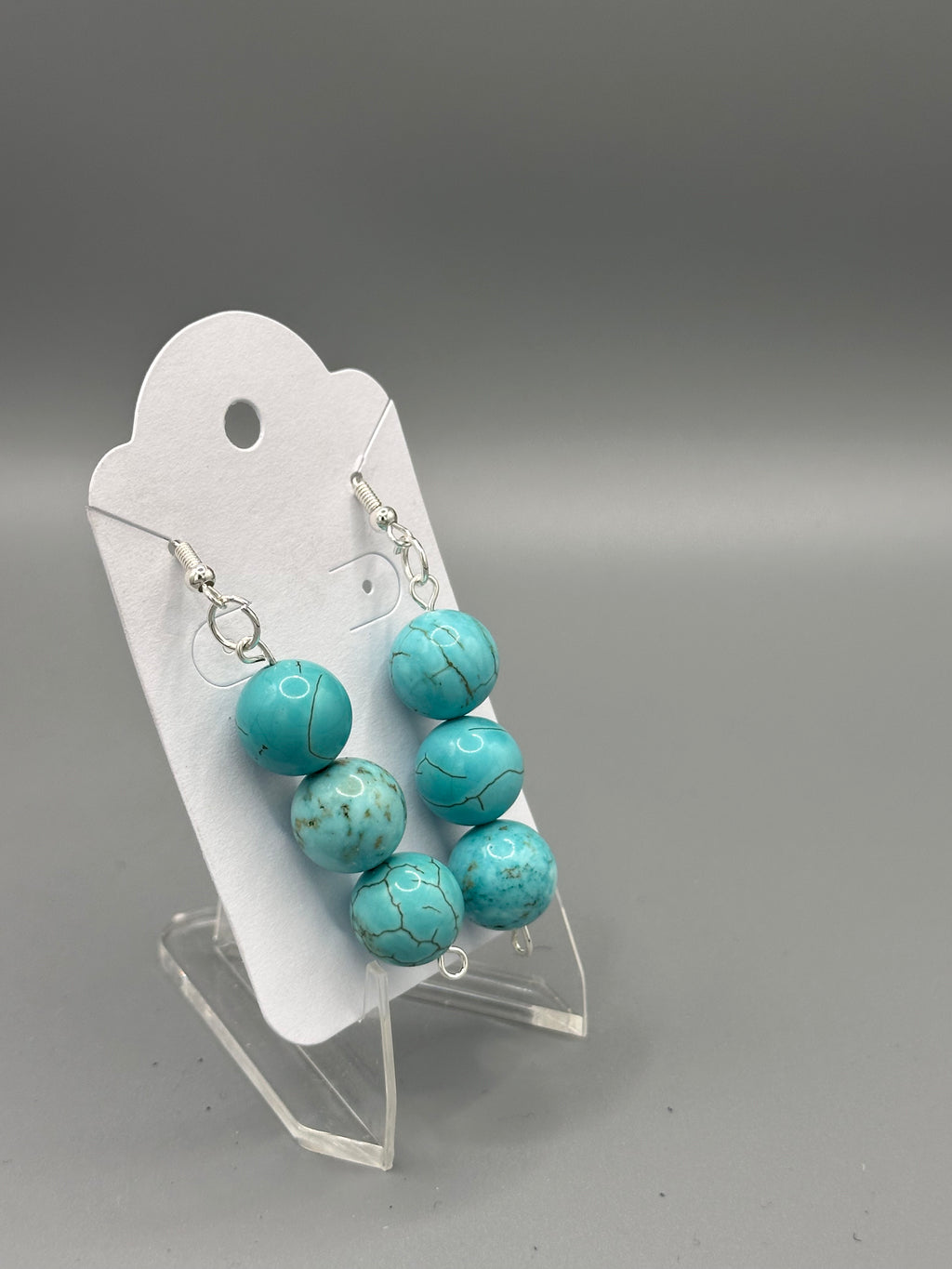 Genuine Turquoise and Silver-Plated Hand Beaded Earrings