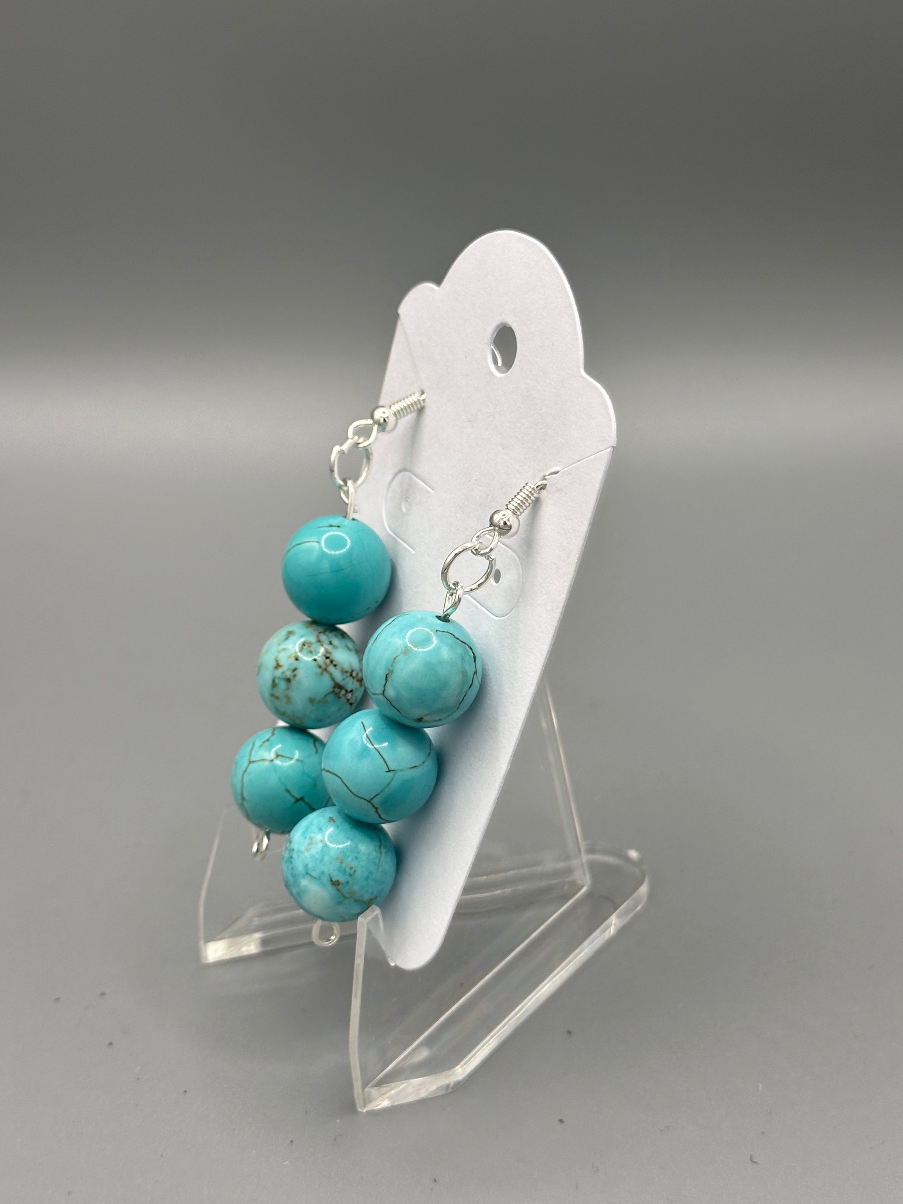 Genuine Turquoise and Silver-Plated Hand Beaded Earrings