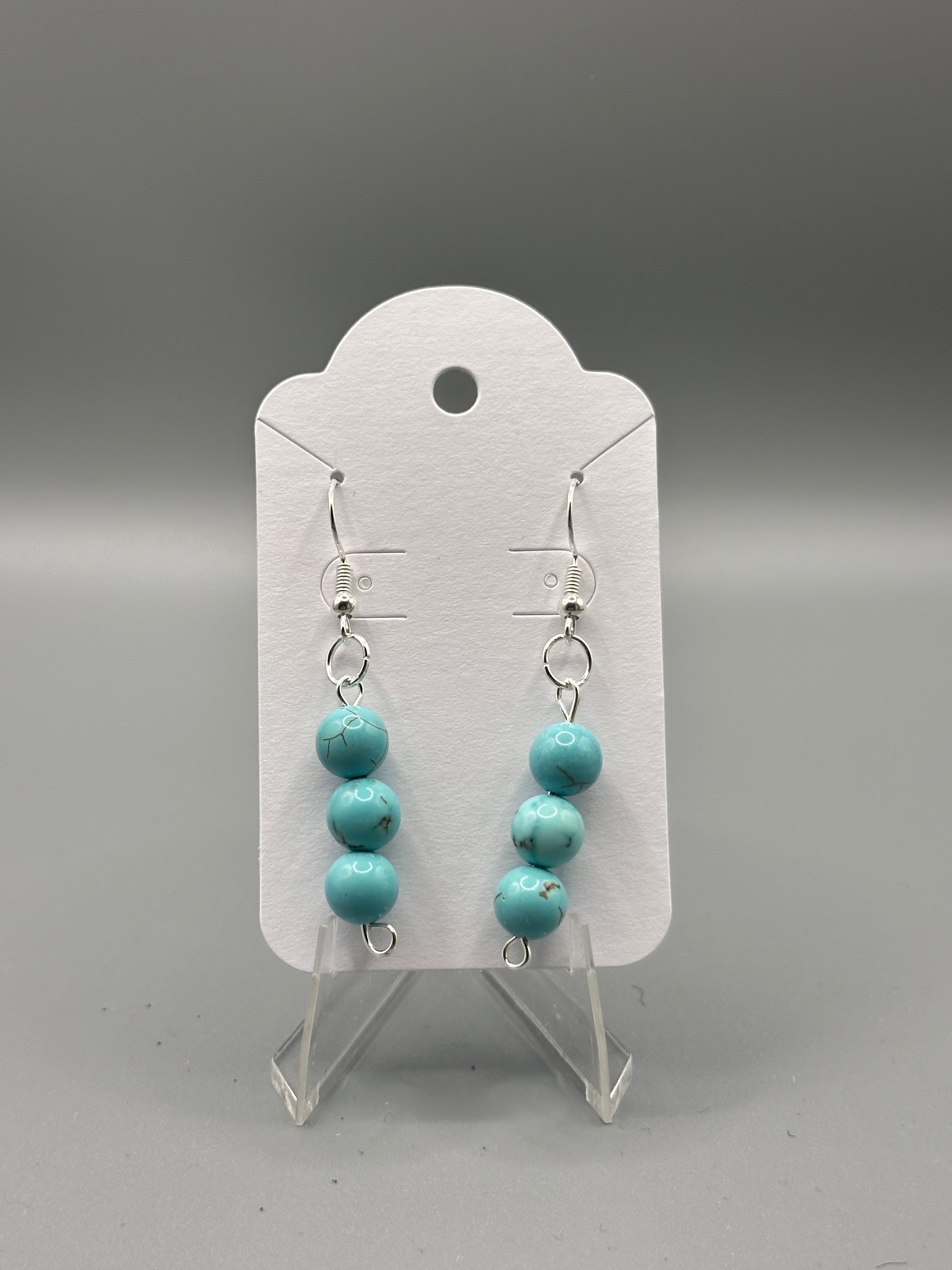 Genuine Turquoise and Silver-Plated Hand Beaded Earrings