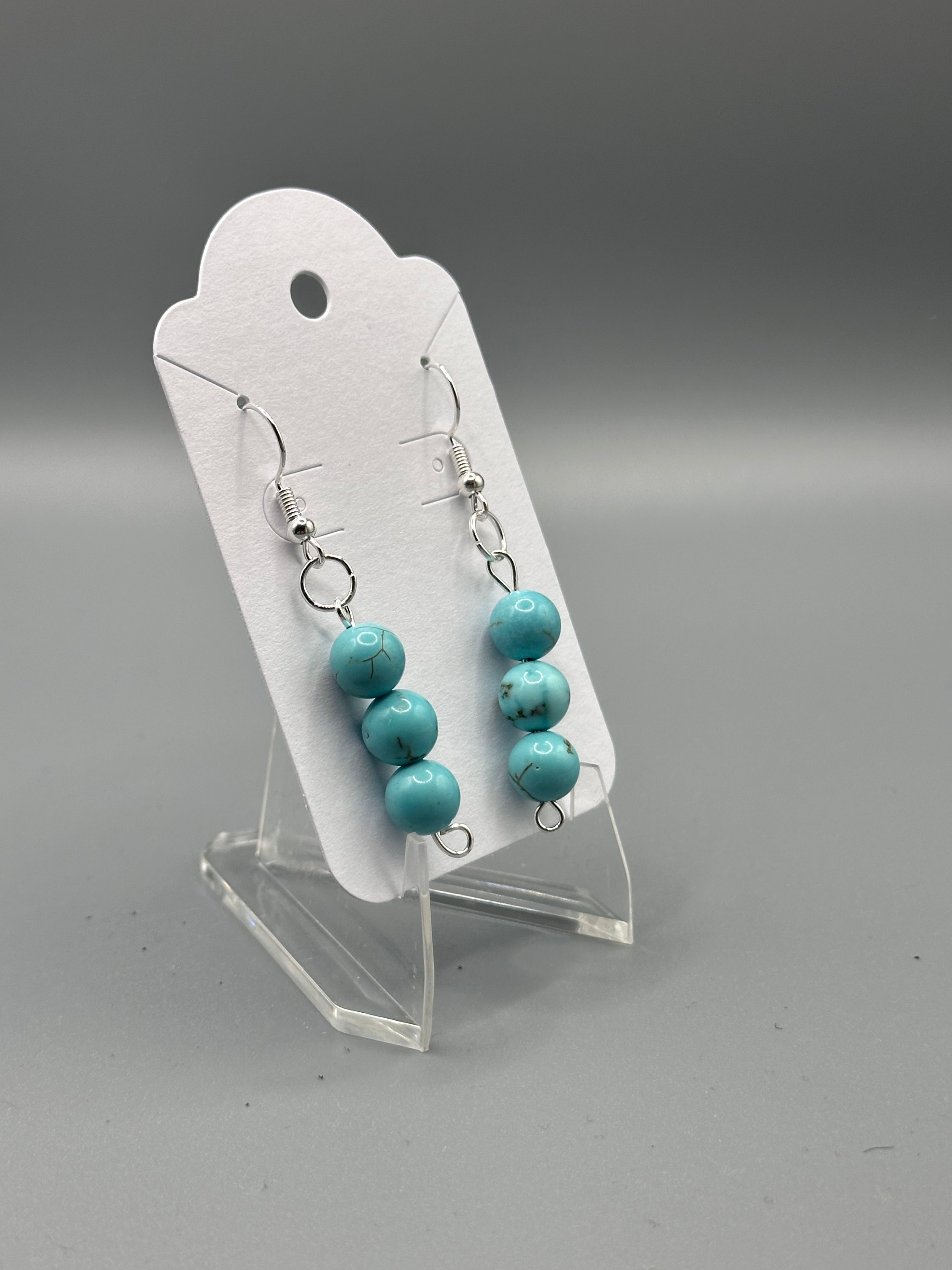 Genuine Turquoise and Silver-Plated Hand Beaded Earrings