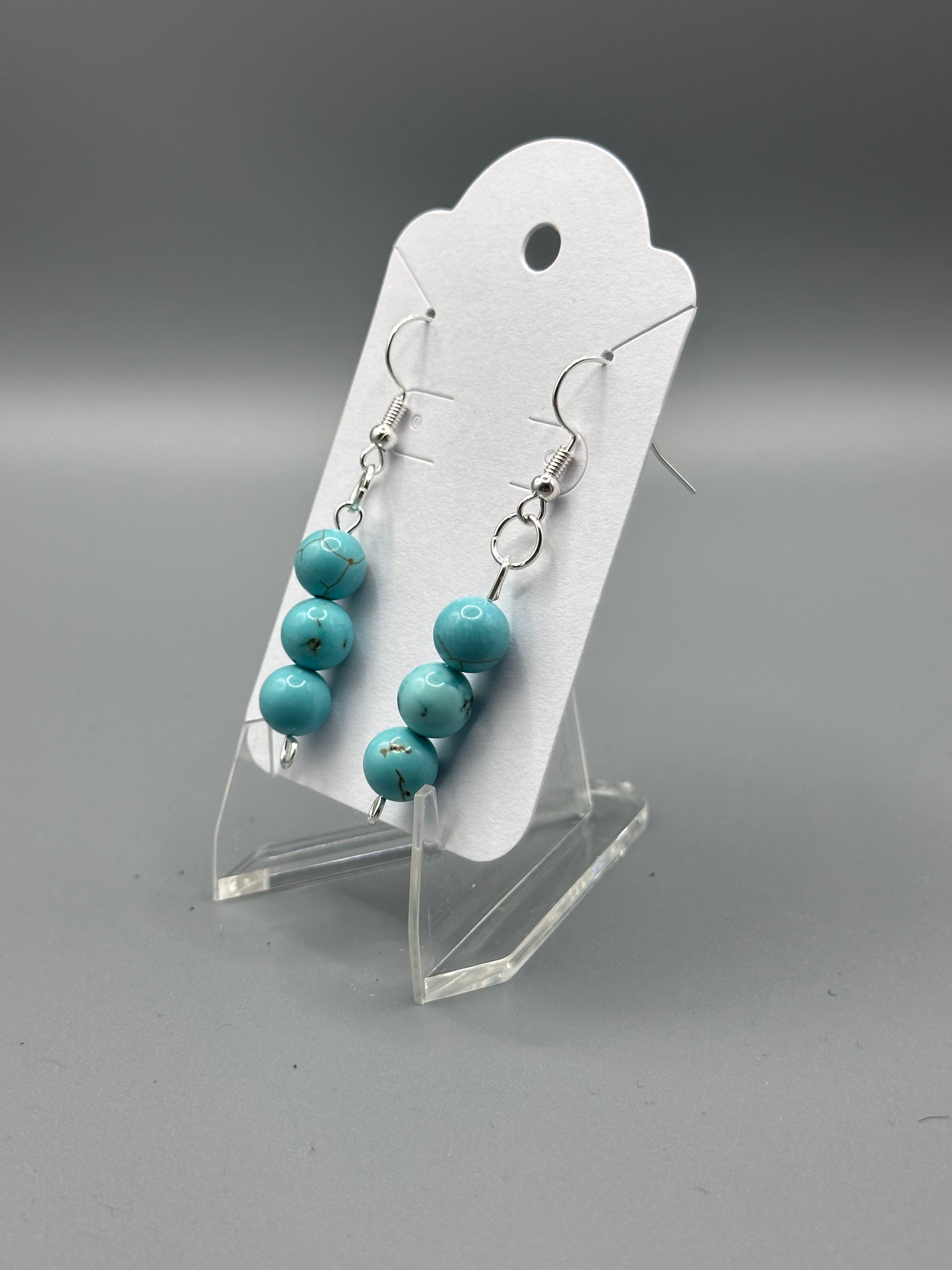 Genuine Turquoise and Silver-Plated Hand Beaded Earrings