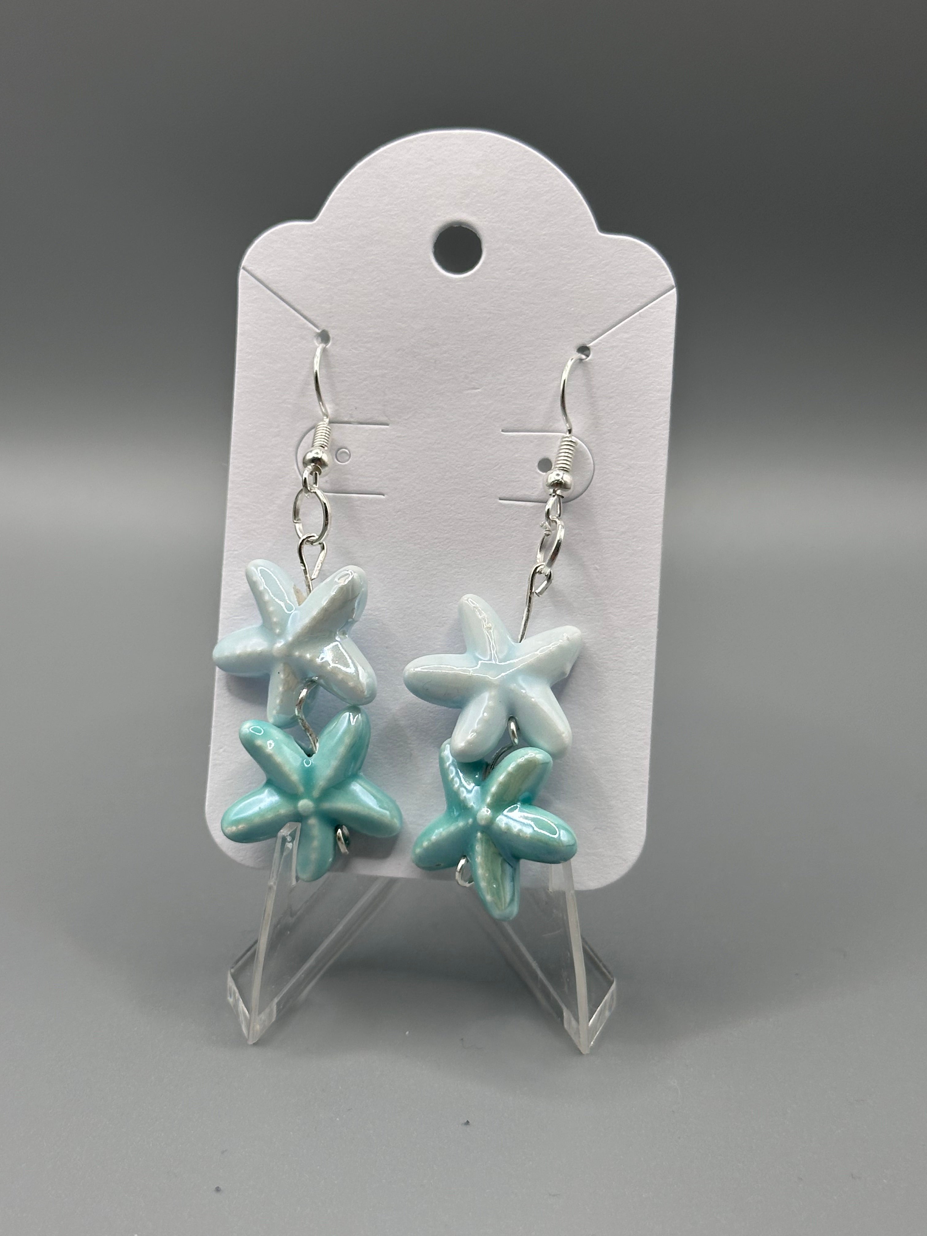 Starfish Hand Beaded Silver-Plated Earrings