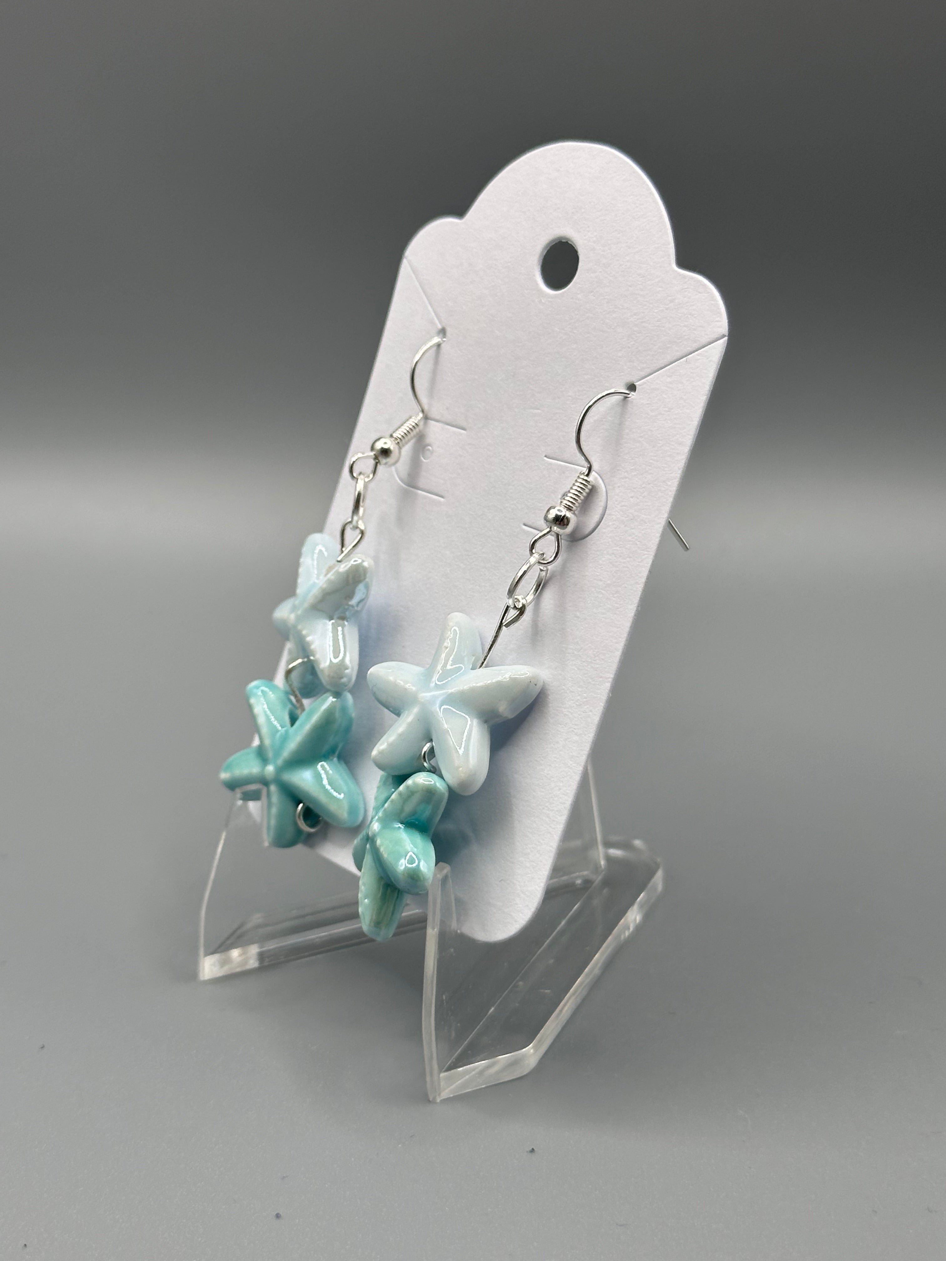 Starfish Hand Beaded Silver-Plated Earrings