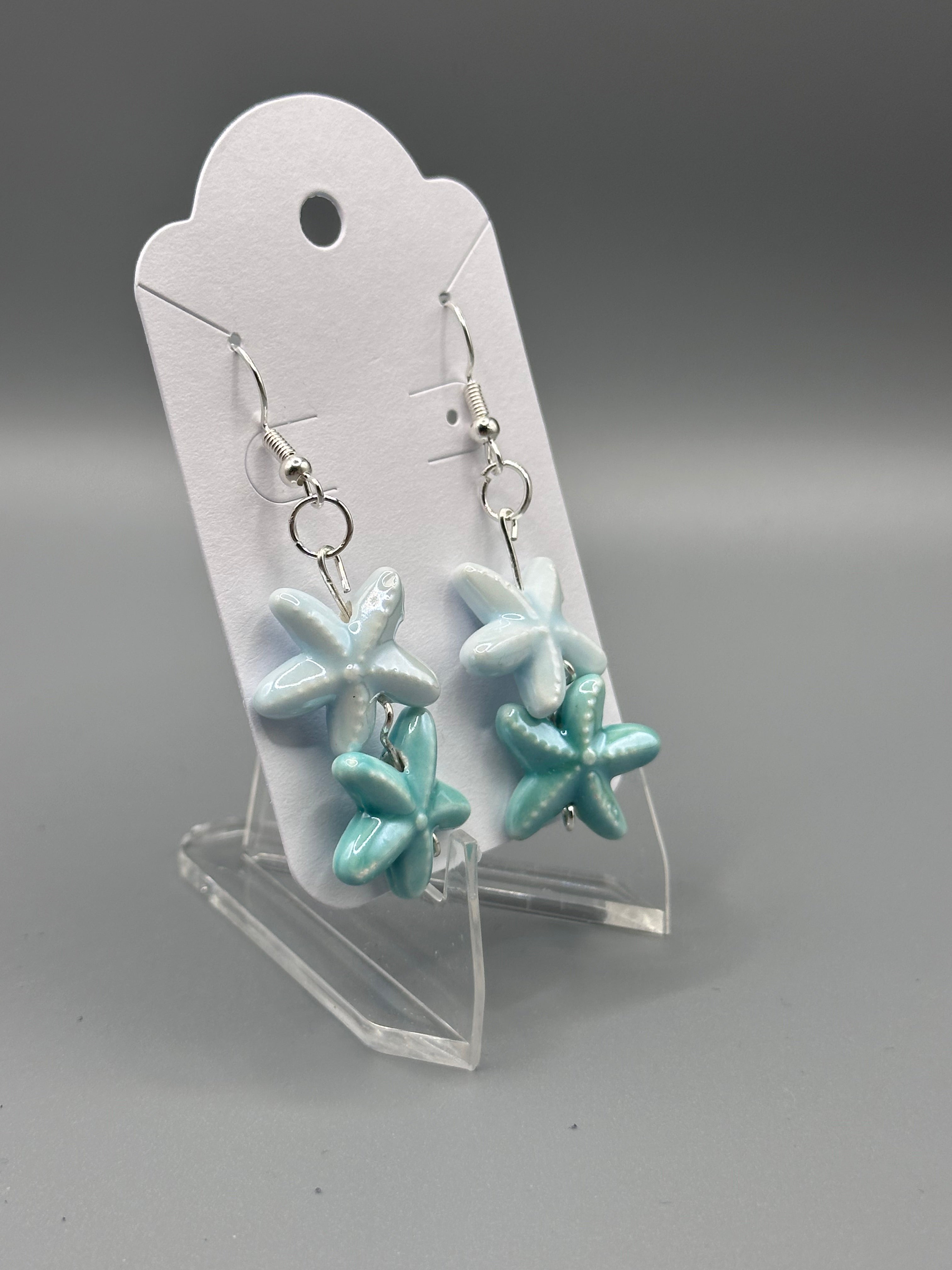 Starfish Hand Beaded Silver-Plated Earrings