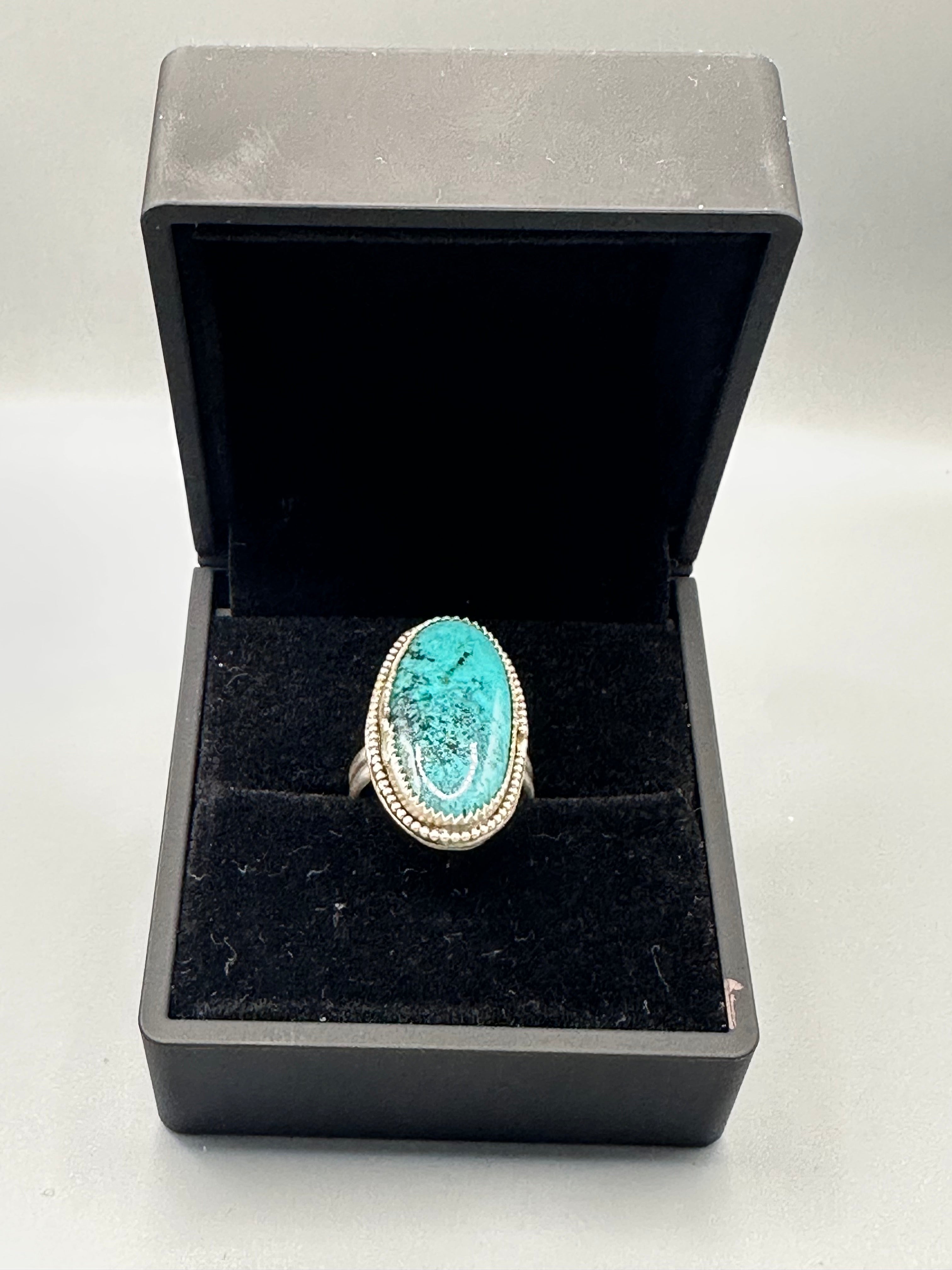 Genuine Tibetan Turquoise Silver-Plated Ring