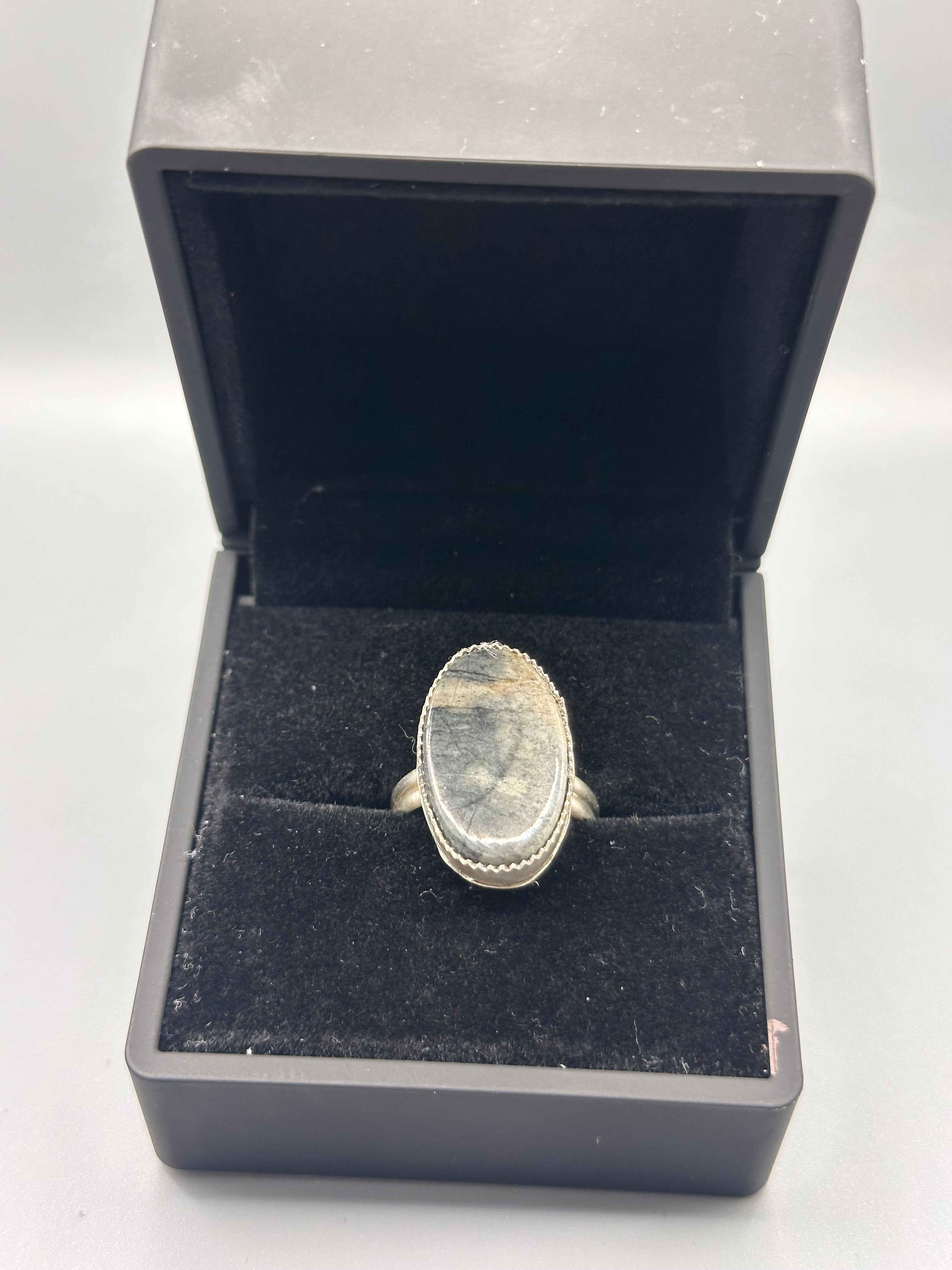 Buffalo Turquoise Adjustable Ring with Sterling Silver Plate