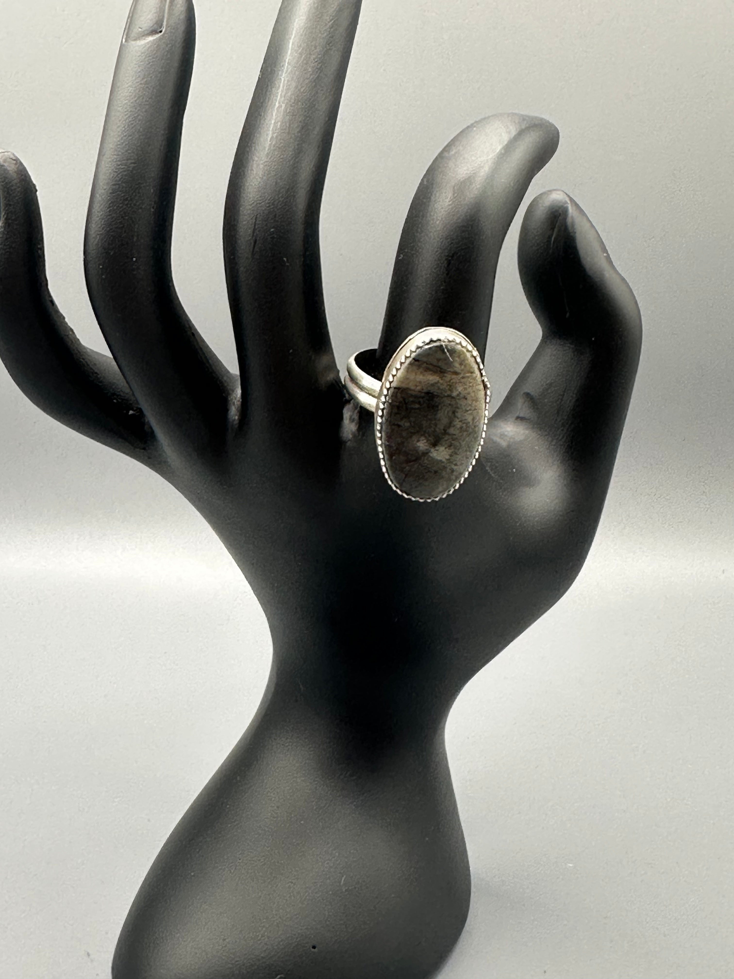 Buffalo Turquoise Adjustable Ring with Sterling Silver Plate